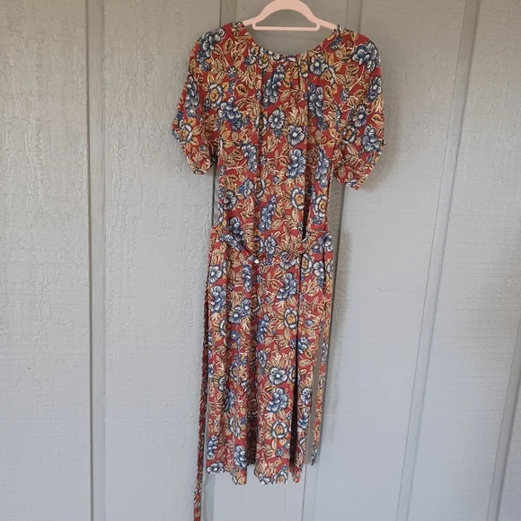 Faherty Carmel Print Linen Blend Midi Dress Size XS Tie Waist Floral Boho Pocket - Picture 5 of 15